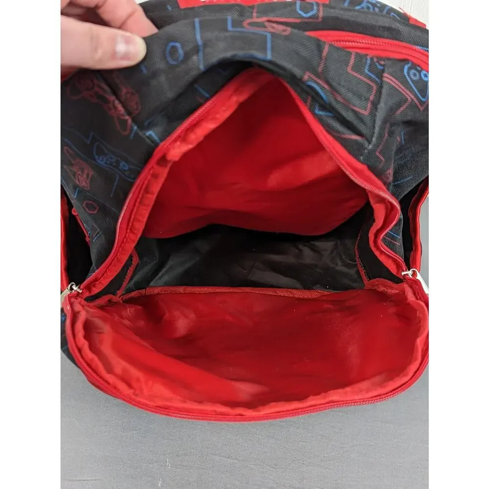 Olivet Gaming School Bag Black & Red Game Controllers Kids Travel Backpack